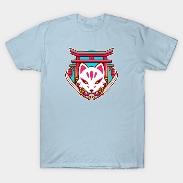 Cute Kitsune With Sword Cartoon T-Shirt by Catalyst Labs